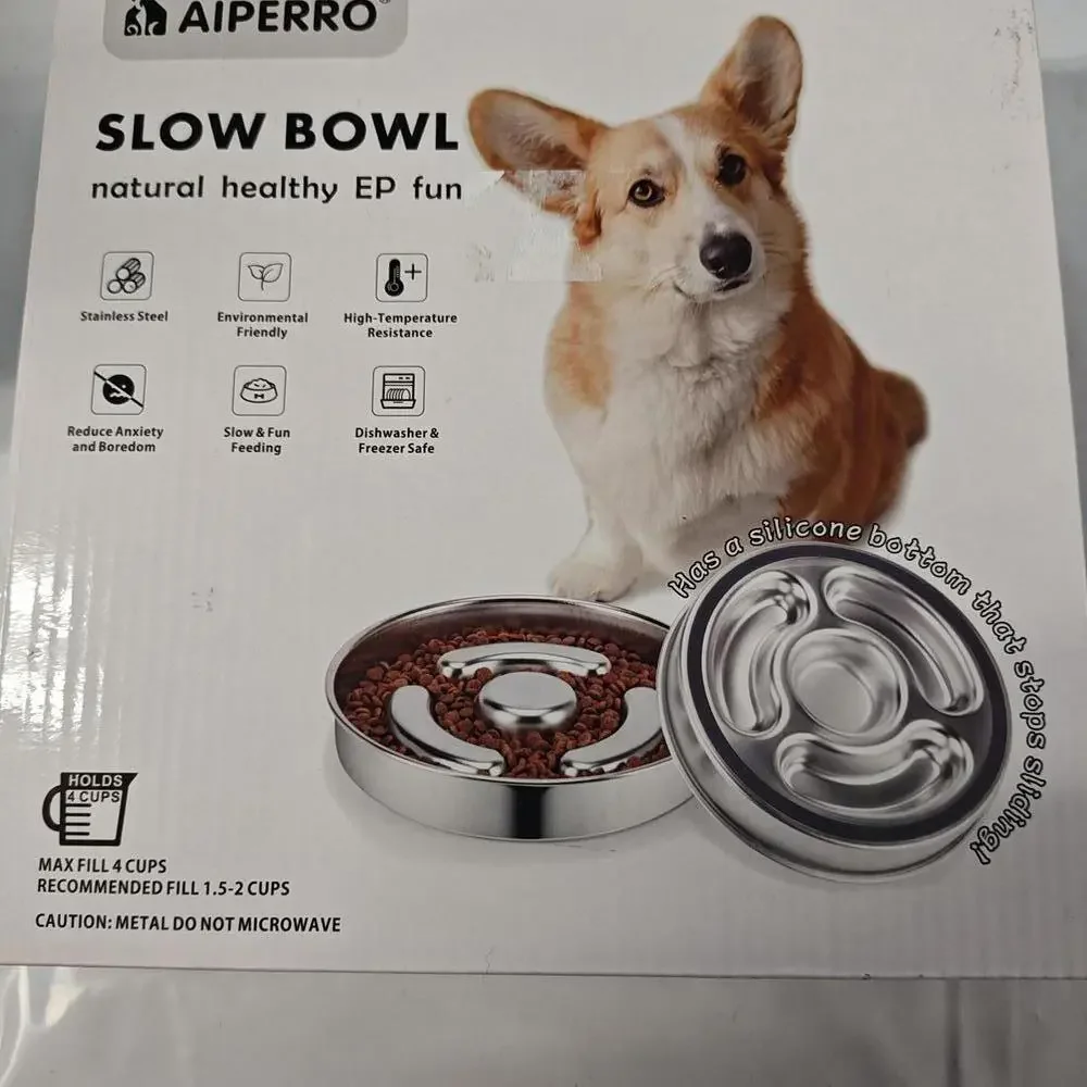 Slow Feeder Dog Bowl Stainless Steel, 2 Cups Metal Non-Slip Dog Food Bowls, Dogs